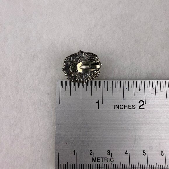 Vintage Sterling Silver 925 Clip-On Earrings Floral Etched MOP Cabochons Unique - Picture 6 of 6
